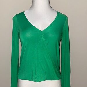 Emerald Green Wrap Blouse with Long Sleeves